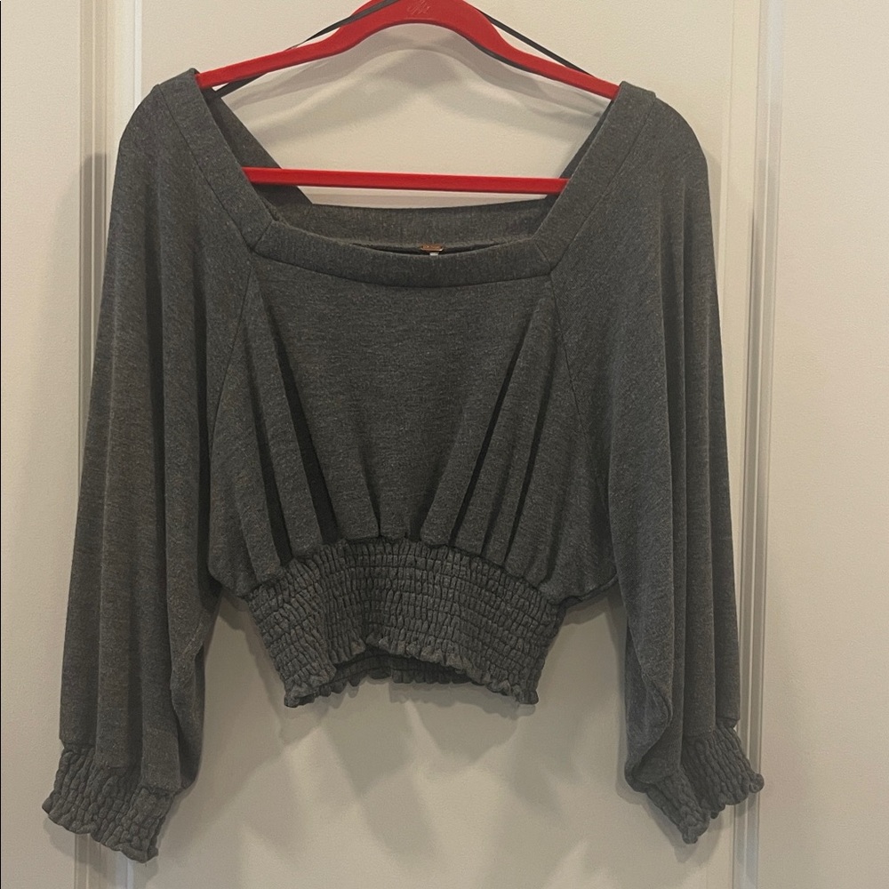 Free People Gray Cropped Sweater Top